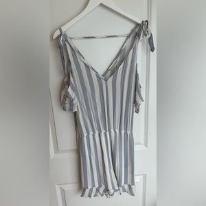 American Eagle romper, size large, blue and white striped